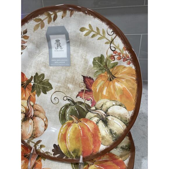 Set 4 Rachel Ashwell Harvest Fall Pumpkins Thanksgiving Melamine Dinner Plates - Picture 2 of 7